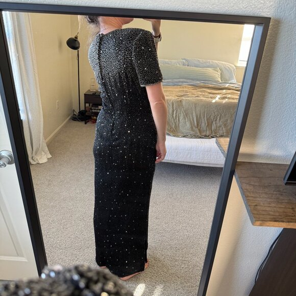 Vintage Stenay Black Silk Beaded Gown Size 10/12 - Picture 7 of 12